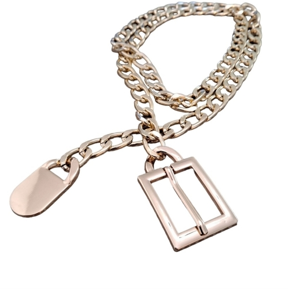 Gold boho chunky chain link metal waist square buckle statement Y2k dress belt - Picture 4 of 11